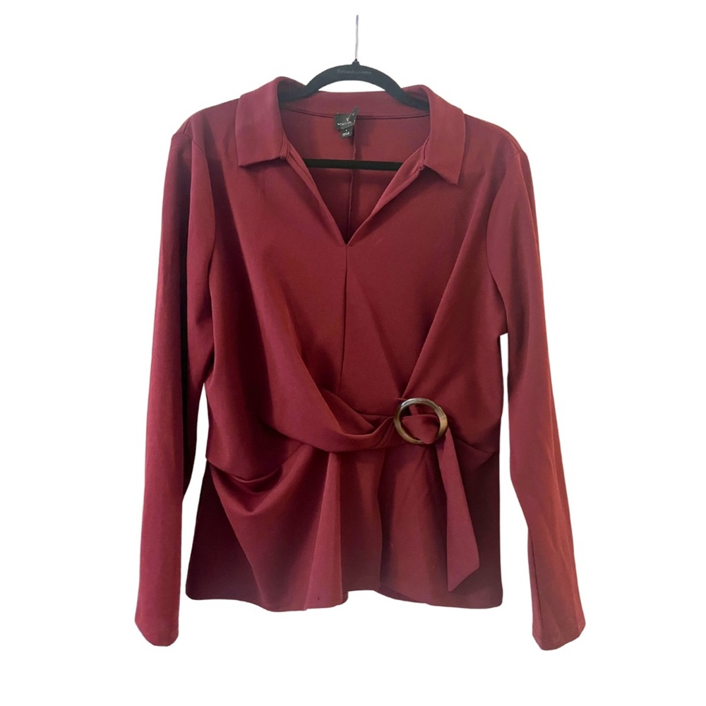 Worthington long sleeve belted burgundy/maroon blouse | Women’s L